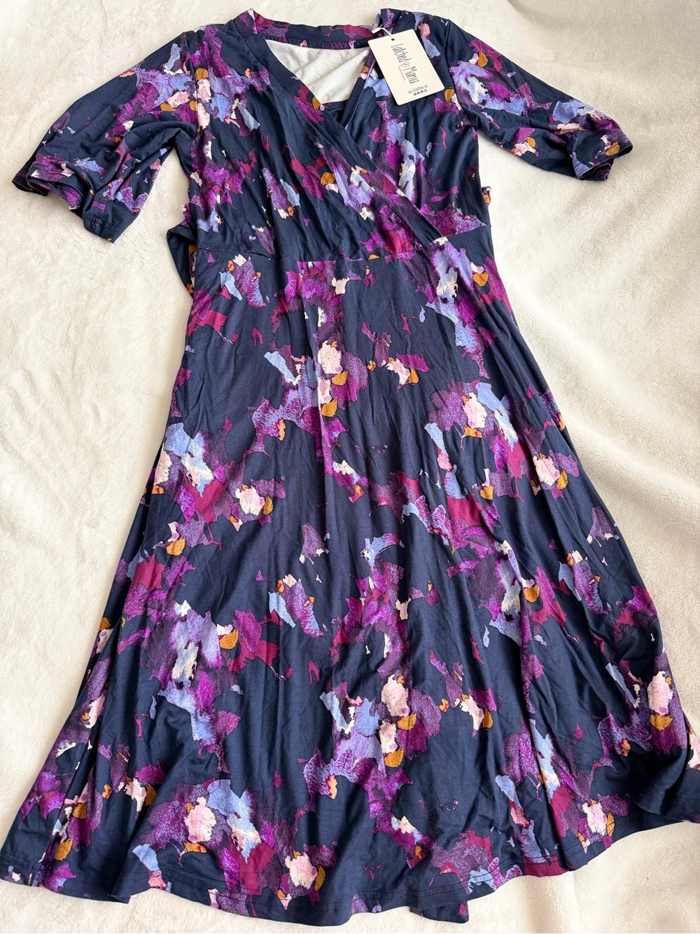 Latched Mama Navy Wrap Midi Dress - Size S